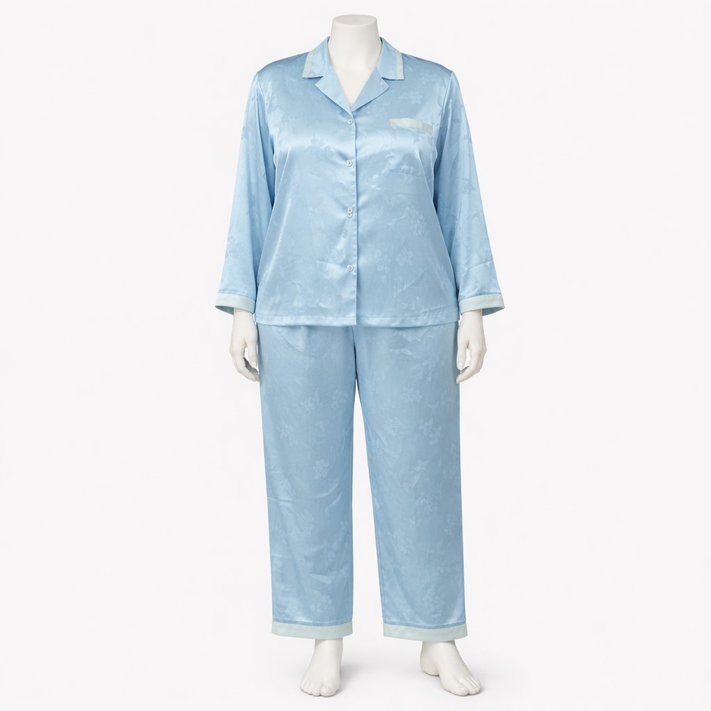 Oscar De La Renta Pink Label Blue Satin Pajama Set Designer Size XL Y2k